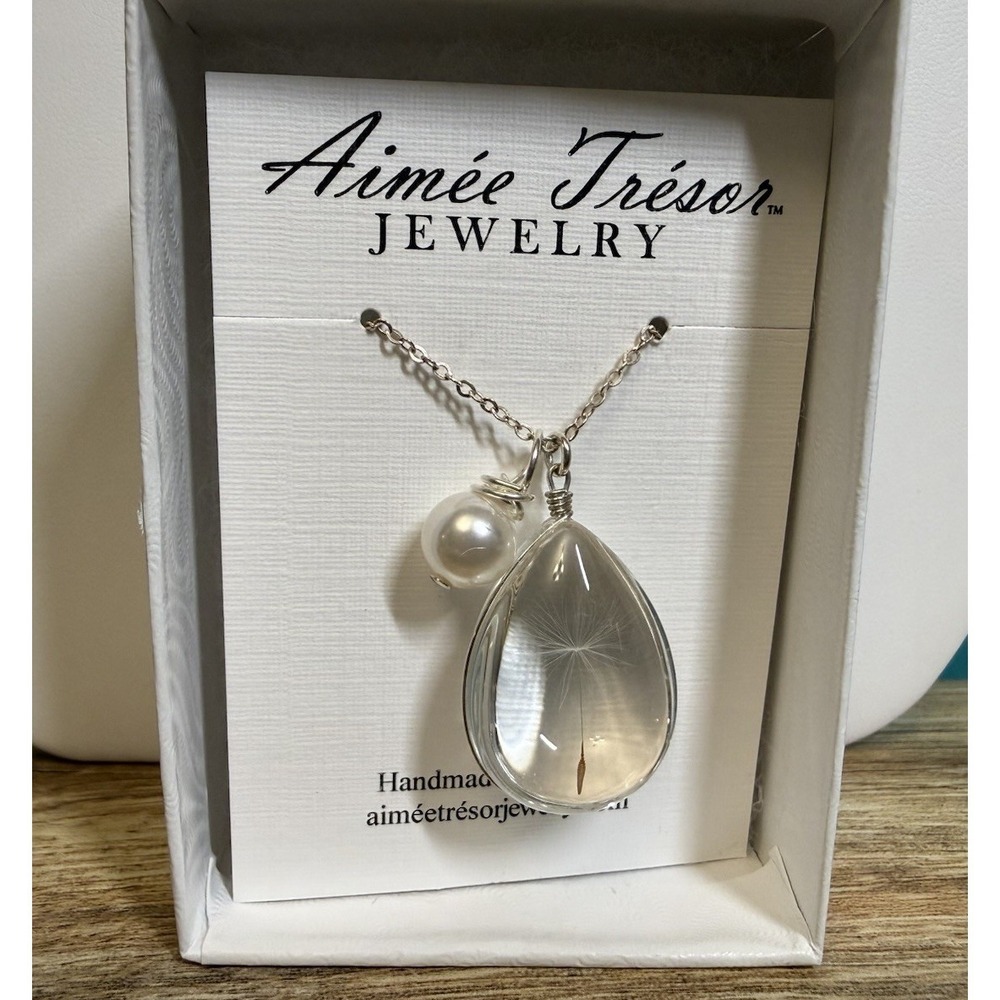 Dandelion Wish Necklace Crystal Jewelry Sterling Silver Pearl Charm Pendant Gift